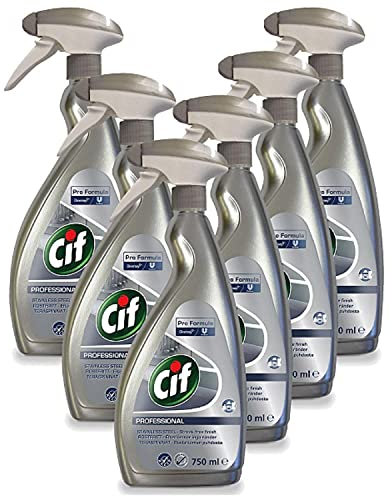 6 Pack of 750ml Cif Professional Pro Formula Stainless Steel and Glass Cleaner with Streak Free Finish