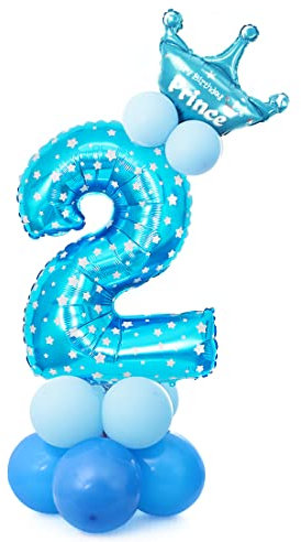 2 Geburtstag Blau Geburtstagsdeko, Balloon Decoration,2 geburtstag junge Deko Luftballon, Folienballon 2 XXL Blau, Blau Folienballon 2 Party Dekoration Luftballons, Krone Luftballons Blau Helium Set