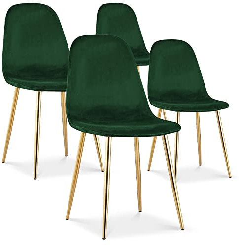 INTENSE DECO Lot de 4 chaises Bali Velours Vert Pieds doré