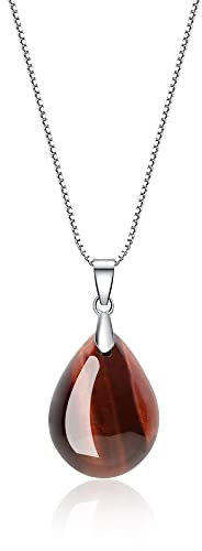 COAI Geschenkideen Damen 925s Halskette aus Edelsteine Träne der Engel Anhänger aus Rotem Tigerauge