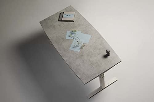eModel 2.0 Konferenztisch Schreibtisch Bootsform, elektrisch höhenverstellbar, Farbe und Größe wählbar, Größe Tischplatte:160 x 80 cm, Gestellfarbe:Weiß, Farbe Tischkante:Weiß, Farbe Tischplatte:Beton