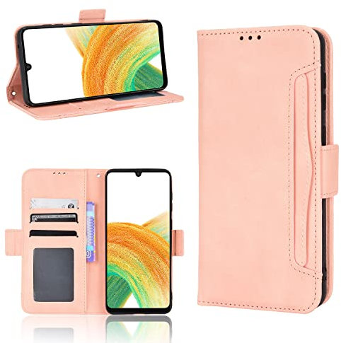 BellaCase Samsung Galaxy A33 5G Coque [Étui Portefeuille] [Fonction Support] [Slots pour Cartes] [Couverture à Rabat Magnétique] Compatible avec Le Smartphone Samsung Galaxy A33 5G(Rose)