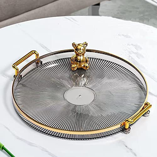 10.6 Round Decorative Tray with Handle, Modern Vanity Tray & Ottoman Serving Tray, Coffee Table, Kitchen & Bathroom for Coffee, Breakfast, Food & Beverages (Smoke Gray)