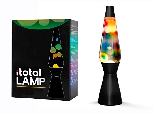 I-TOTAL® - Lampe à Lave Spaceship – Effet Bulles Hypnotisant, Design Rétro et Moderne, Lampe Décorative Colorée avec Cire en Mouvement (Base Noire Liquide Transparent Cire Arc en ciel)