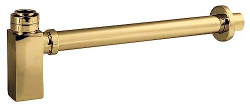 nuie EK806 Modern Bathroom Square Bottle Trap with 300mm Extension Tube, 182 x 70 x 70mm, Brushed Brass