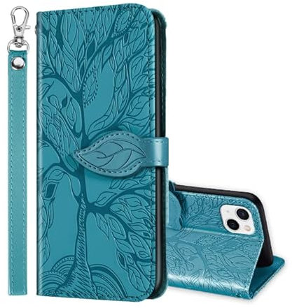 ONETHEFUL Custodia a libro in pelle sintetica per iPhone 14 con funzione di supporto, colore: blu