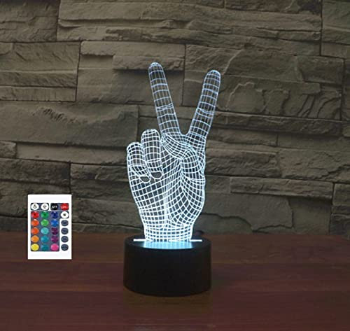 SUPERRUIDALONG 3D Victory Schild Fernbedienung 16 Farben Nachtlichter Illusion Acryl LED Tisch Nachttisch Lampe Kinder Schlafzimmer Schreibtisch Dekor Geburtstag Geschenke Spielzeug für Kinder