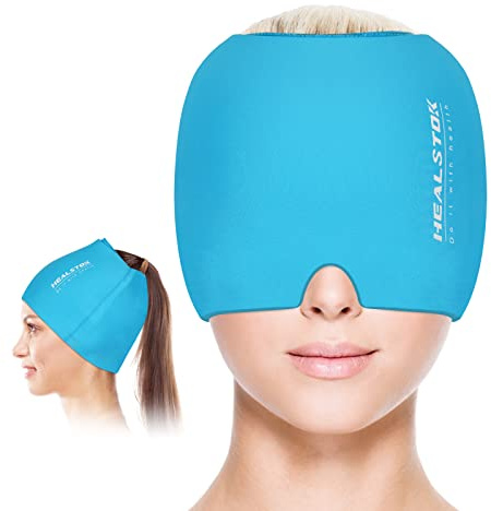 HEALSTOK Head Ice Hat, Ice Cap for Head, Ice Head Wrap, Cold & Hot Therapy Reusable 360 Compression Flexible Ice Pack Wrap, Blue