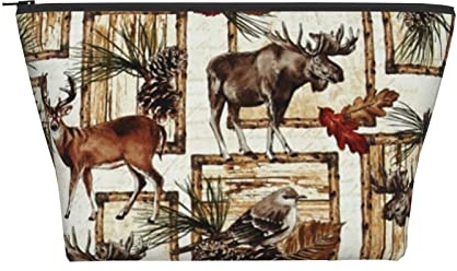 Tragbare Kosmetiktasche Vogel Elch Camo Hirsch Blumen Make-up Tasche Reise Kulturtasche für Mädchen Frauen