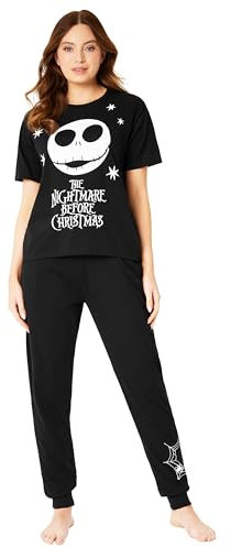 Disney Pigiama Donna - Nightmare Before Christmas Pigiama Donna Cotone Lungo A Manica Corta S-2XL Jack Skellington - Regali Donna Ragazza (Nero/Christmas, M)