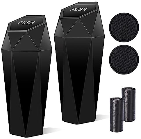 Tecfino Car Trash Can with Lid, 2 Packs Diamond Design Mini Trash Can for Car, Portable Automotive Car Trash Bin for Cup Holder Car Door