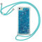 HomiTunky Handykette für iPhone 5/5S/SE Hülle mit Band,Silikon Durchsichtig Transparent Flüssig Glitzer mit Kette Kordel Bumper Treibsand Necklace TPU Schutzhülle iPhone 5/5S/SE Case,Blau