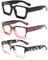 JM 3 Pack Square Reading Glasses for Women Men, Oversized Rectangle Spring Hinge Readers Blue Light Blocking +2.5