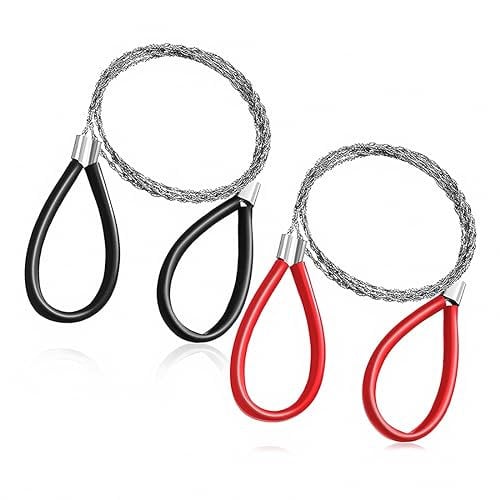 XPEX 2 Pezzi Sega Tascabile in Acciaio Inox con Passanti,Saw Chain,Sega per Potatura A Mano, 75 Cm di Lunghezza, Sega A Filo Migliorata per Legno E Plastica, Ideale per attività All'Aperto,Campeggio