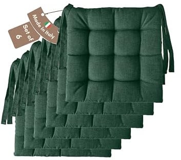 Il Tuo Artigiano Design Set mit 4 oder 6 Sitzkissen für Küchenstühle, hergestellt in Italien, Set mit 6 Stück, 40 x 40 cm, Dicke 6 cm - Polsterungen aus Schaumstoff und weichem Acryl (6, Grün)