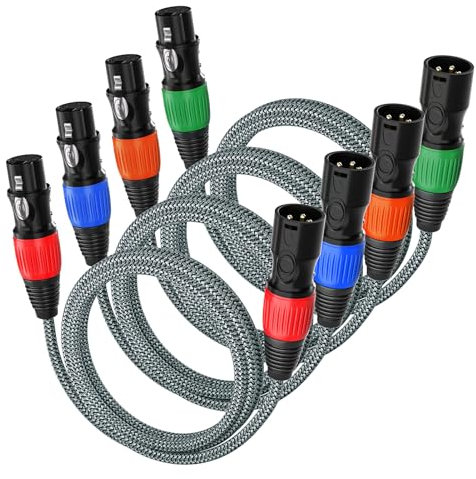 huaham XLR Kabel 4Pack 5m, Mikrofonkabel Nylon geflochtene XLR Stecker auf Weiblich Balancierte 3-PIN Mikrofonkabel kompatibel mit Mixer, Aufnahmestudio, Lautsprechersystemen und mehr