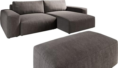 DELIFE Eckcouch Lanzo XL Mikrofaser Khakibraun 270x180 cm Recamiere variabel mit Hocker