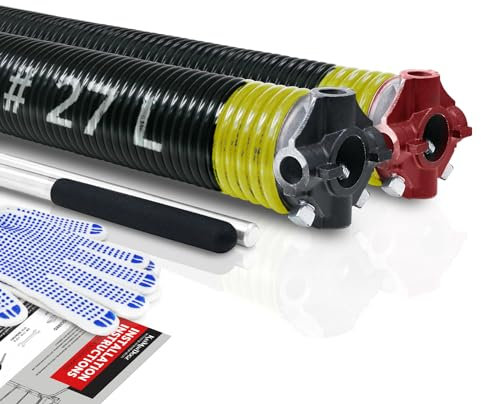 KaiMinDogz Garagentor-Torsionsfeder-Set mit rutschfester Wickelstange und Handschuhen, hochpräzise Elektrophorese, schwarz beschichtet, für Ersatz und Installation, min. 16.000 Zyklen (0,507 x 5,1 x