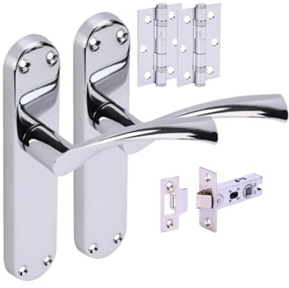 Hunta HANDLEZONE® Lobo Internal Door Handle Pack, Complete with Lever Handles on Backplate, Latch, Ball Bearing Hinges - Polished Chrome