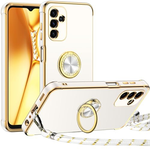 Miss Arts für Samsung Galaxy A15 5G Hülle mit Band, Ring Ständer Handyhülle Frauen Mädchen Dünn Stoßfeste Schutzhülle für Samsung Galaxy A15 5G Case Weiß