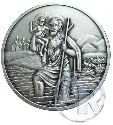 Generisch Heiliger Christophorus Schlüsselanhänger & Plakette, 999-feinversilbert, Gesegnet und Geweiht (Schlüsselanhänger Ø 3,5cm mit Gravur)