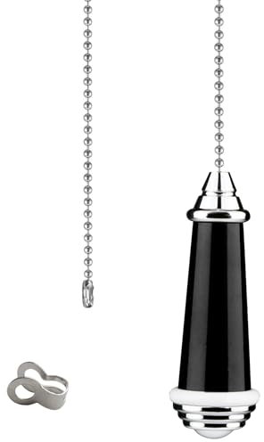 TXErfolg Light Pull Chain Extension with Ball Chain 85cm Length 8cm Bathroom Light Pull Cord Handle Chrome Light Pull Chain for Bathroom Toilet Light Ceiling Light Fan Switch(Black)