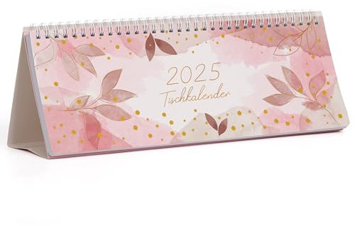 Tischkalender 2025 2026 - Tischkalender 2025 2026 Quer von März 2025 bis August 2026, Tischkalender 2025 2026 Quer 1 Woche 2 Seiten, Kalender 2025 2026 Tischkalender mit Mondphasen - Rosa Goldblatt