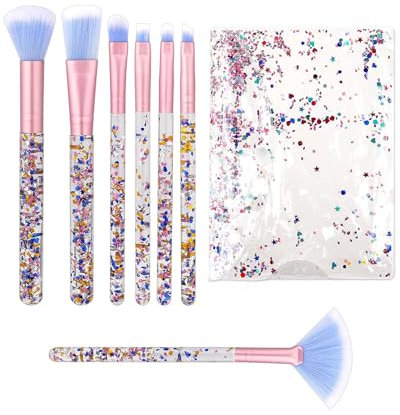 LEEQBCR 7 Pinceaux de Maquillage en éventail, Pinceau de Fond de Teint en Cristal pailleté, Pinceau de Poudre Parfaite,Pinceau de Fond de Teint de beauté,Pinceau d'anticerne, Pinceau de surbrillance
