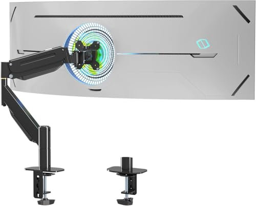 Suptek Single Monitor Mount, Ultrawide Monitor Arm Desk Mount Fit for 49 inches Screen, 46.2 lbs,Pneumatic Height,C-Clamp and Grommet Install, Black, MD71L