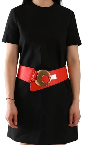 FASHIONGEN - Breiter ledergürtel für Damen mit runder gekreuzter Schnalle SOLAINE - Rot (Goldenschnalle), XL-XXL