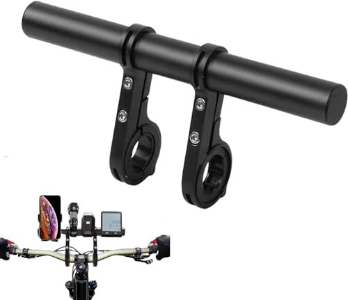 Prolunga per manubrio da bicicletta, in lega di alluminio, con base a doppio morsetto, accessorio per bicicletta, per moto, scooter, torcia, supporto per cellulare, cronometro, 30 cm (nero)