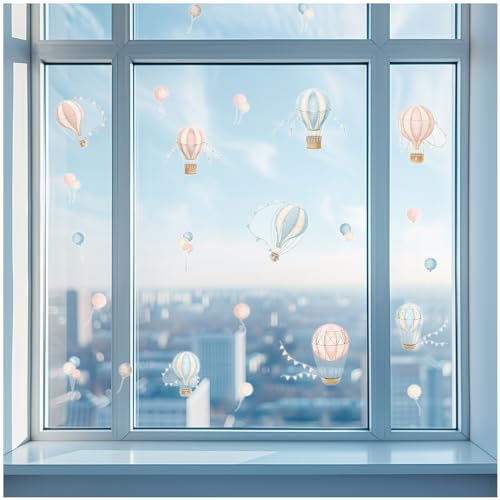 Yabaduu Fensterbilder 3x DIN A4 Bögen Fensterfolie Sticker für Kinder Badezimmer Kinderzimmer Wohnzimmer Aufkleber Fensteraufkleber wasserfest Y076 (09 Heißluftballons)