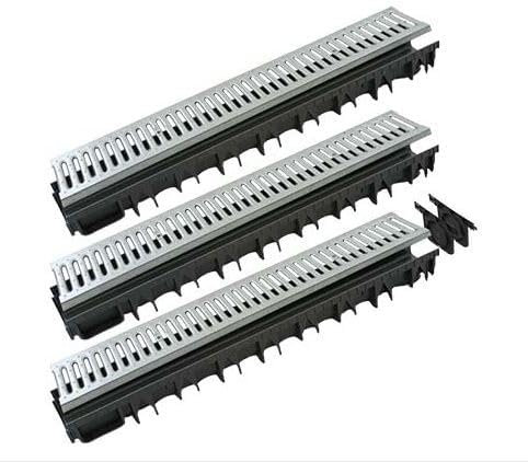 Set kit Canaletta di Scolo Acqua Carrabile 100X10 cm, Cana Acqua Piovana PP-PE con Griglia Scolo Acqua Piovana, Canalette Scolo Acqua Piovana per Interrati Garage ed Altro (100X10 KIT 3 PZ)