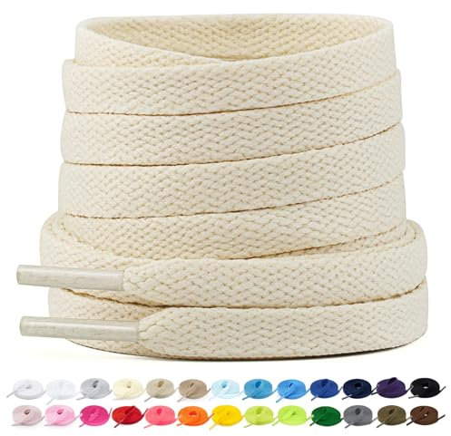 Stepace 2 Pares - Cordones Planos para Zapatos, 8mm de Ancho, Cordones Premium de Reemplazo para Zapatillas, Atletismo, Zapatos Casuales Beige 130