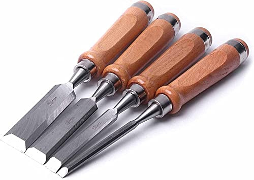 Stechbeitel-Set für, stabile Meißel aus Chrom-Vanadium-Stahl, Buchenholzgriffe, 6/12/19/25 mm, Holzschnitzmesser, Stichel, 4-TLG.