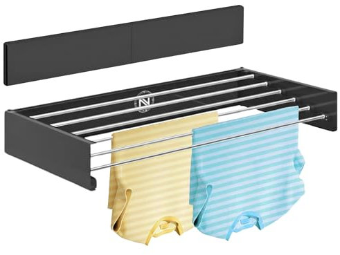 N 18.28 - Tendedero Extensible de Pared Retráctil - Tendedero Plegable de Pared para Interior o Exterior - Ahorra Espacio - Compacto - 35 kg de Capacidad - 6 Varillas - 100 cm (Negro)