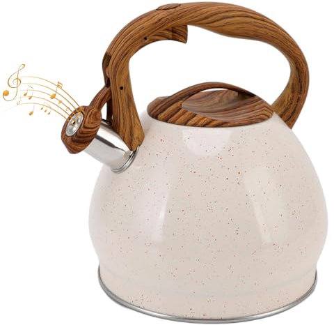 Hominas Hervidor De Agua 3 L, Tetera Inducción Acero Inoxidable Pava Hervidor De Agua Estufa De Inducción Retro para Té Café e Infusiones, Beige