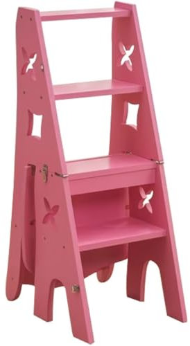 Multifunktionaler Trittstuhl Für Den Haushalt, 4-stufiges Blumenregal/Lagerregal, Praktische Trittleitern Für Die Küche, Für Die Bibliothek(Rosa)