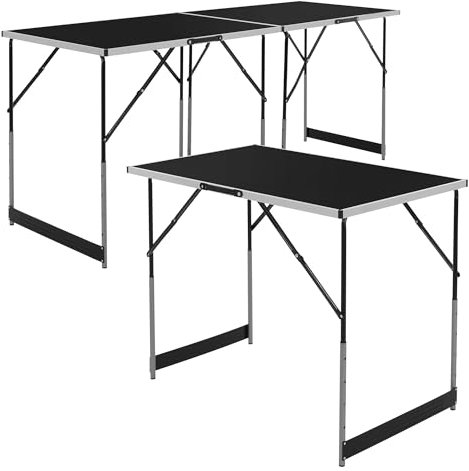 ECD Germany Mesa de Empapelar Plegable de 3 Piezas 100x60 cm Negra Mobiliario Multifuncional de Aluminio Regulable en Altura Soporte de Trabajo Práctico y Resistente Cargable hasta 30 kg