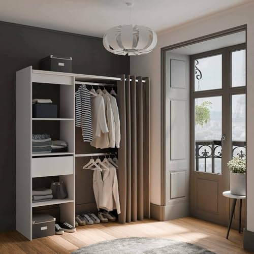 Dmora - Großer Kleiderschrank Doubs, Schlafzimmermöbel, Schrank, Garderobe, 167x50 h192 cm, Mattweiß