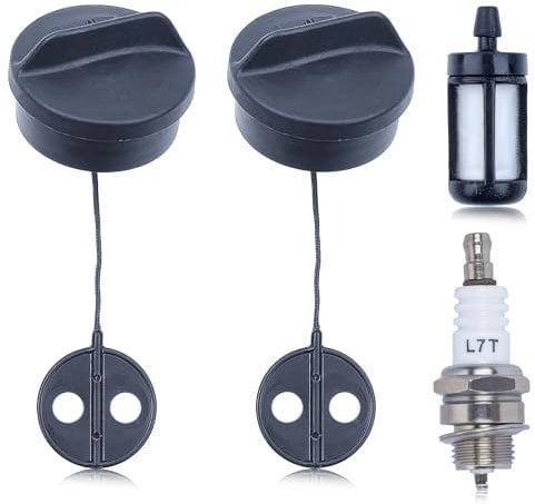 Mtanlo 2 Stück Tankdeckel für Stihl FS38, FS45, FS55, FS56, FS80, FS81, FS85, FS88, FS120 Motorsense, Benzindeckel mit Benzinfilter und Ersatzzündkerze