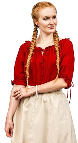 Leonardo Carbone® Damen Bluse Vera | Schulterfrei | Schnürung | Karneval, Halloween, Cosplay, LARP, Mittelalterbluse, Tunika, Kostüm, Festival, Event | 100% Baumwolle Rot XS