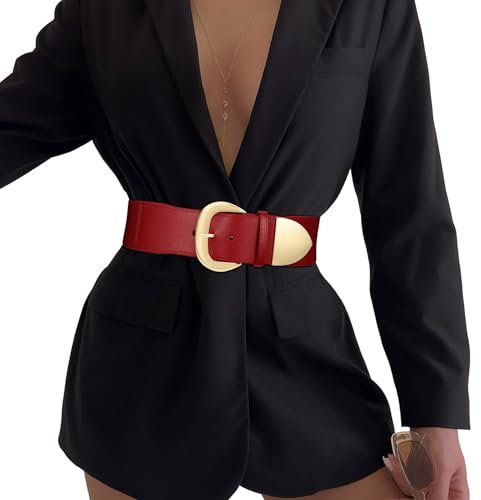 WHIPPY Damen Breiter Gürtel Taillengürtel Stretch für Kleid Elastischer Gürtel Hüftgürtel für Damen Goldener Schnalle, rot 31