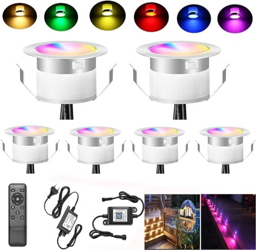 FVTLED 6er WIFI RGBWW LED Bodeneinbaustrahler Aussen Arbeitet mit Alexa,WiFi Wireless Smart Phone,Bodenleuchten Bodenstrahler DC12V Ø31mm 0.6W Terassenbeleuchtungen Led Spot 12