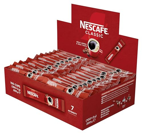 NESCAFÉ Classic Sticks, löslicher Bohnenkaffee in praktischen Einzelportionen, kräftiger Geschmack und intensives Aroma, 200g, 100er Pack (100 x 2g)