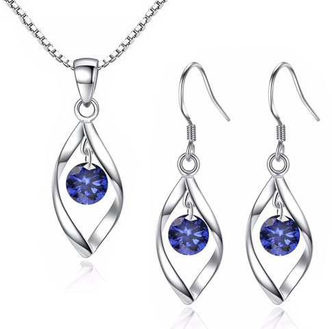 Zolkamery Schmuckset Silber 925, Twist Halskette & Ohrringe Ohrhänger Set | Sterling Haken Damen Schmuck Set Silberkette & Ohrringe Hängend mit AAAAA Zirkonia für Mädchen Frauen