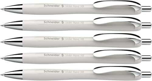 Schneider Slider Rave XB Kugelschreiber (Weiches Schreiben ohne Kratzen für lange Texte in Schule, Uni und Beruf) 5 Stück, silver grey, Schreibfarbe: blau
