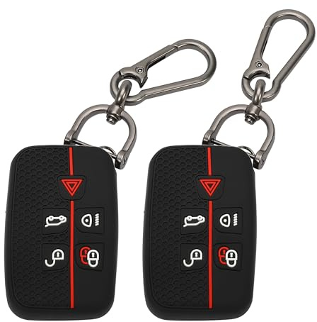 TOMALL Lot de 2 coques de clé avec porte-clés, 5 boutons en caoutchouc de silicone, compatibles avec LR4, Range Rover, Sport Evoque, Velar, Jaguar, XF, XE, XJ, XJL, F-pace