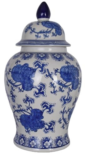 Vaso di copertura cinese antico con coperchio anfora blu bianco pin003 Palazzo esclusivo