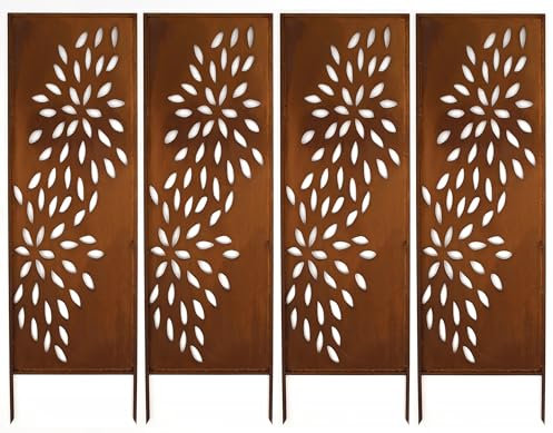 Kapaga - Lot de 4 Brise-vues en Métal Corten 160 x 50 cm - Effet Rouillé - Paravent Rustique pour Jardin - Panneaux de Protection Extérieurs - Élément Décoratif de Jardin - Clôture Déco (Bleu Azur)